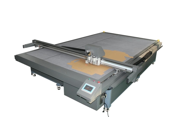 big box sample cutting machine for carton box, corrugated box, cardboard boxe with oscillating knife, and creasing wheel