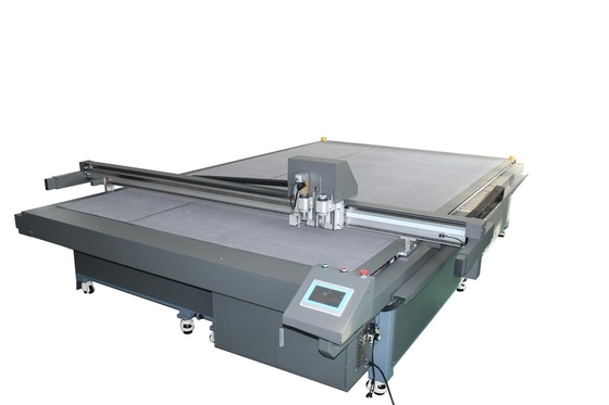 big box sample cutting machine for carton box, corrugated box, cardboard boxe with oscillating knife, and creasing wheel